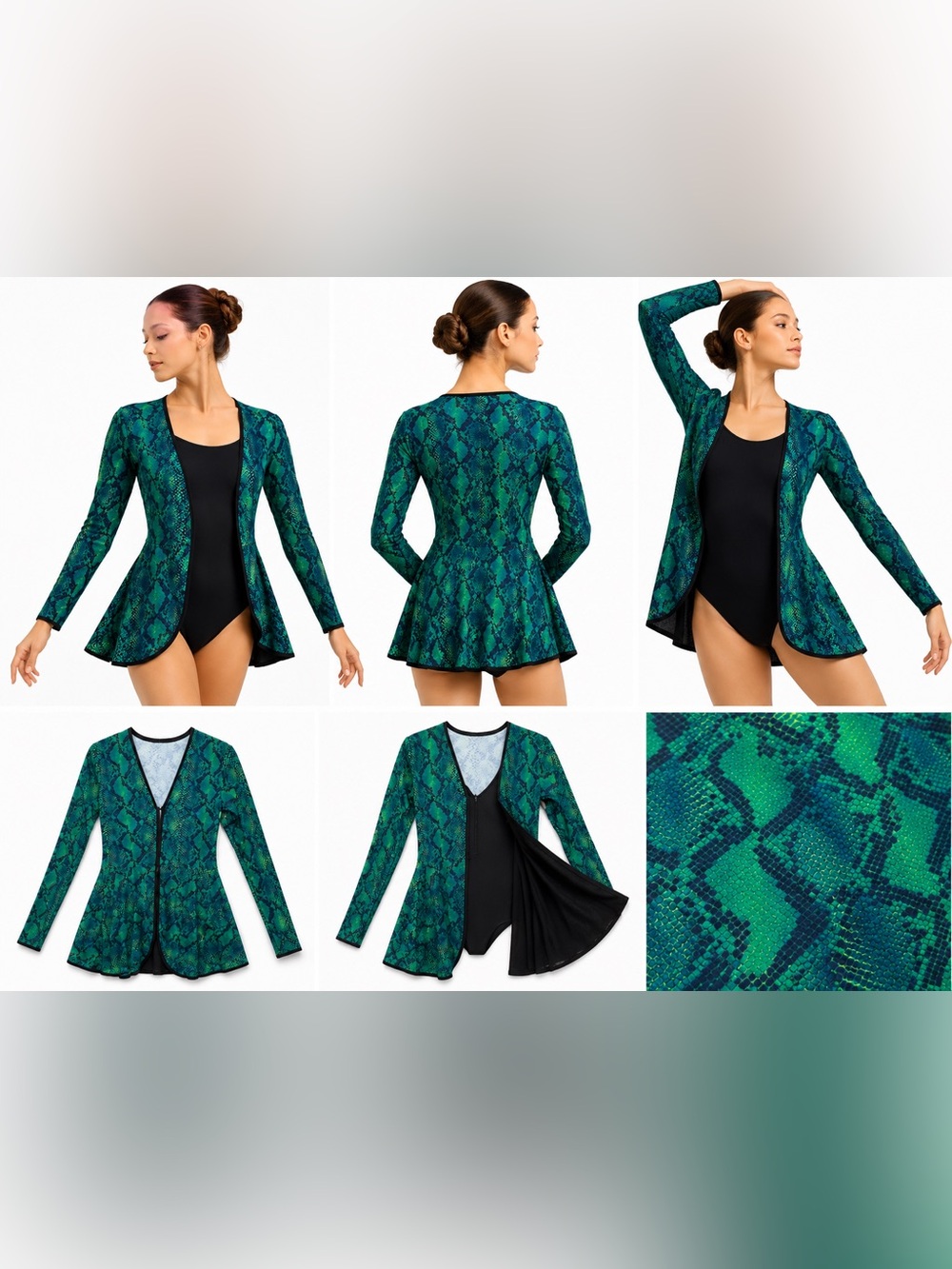 Snake Print Dance blazer Jacket Green Black Stretch Performance Costume Layer LC